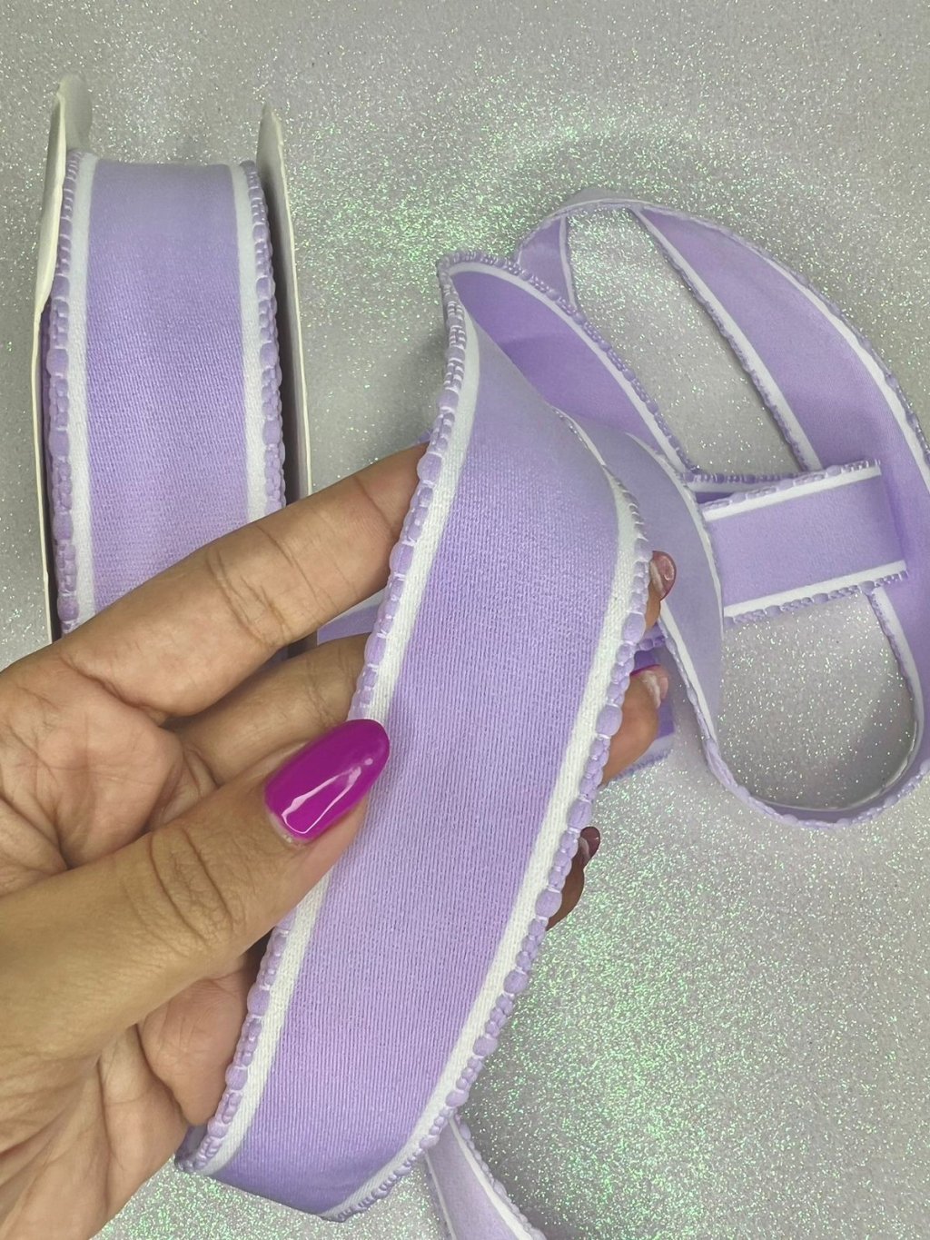 Fita Acetinada Borda Pompom PatImport Ref:42371 LILÁS 38mm 03mt