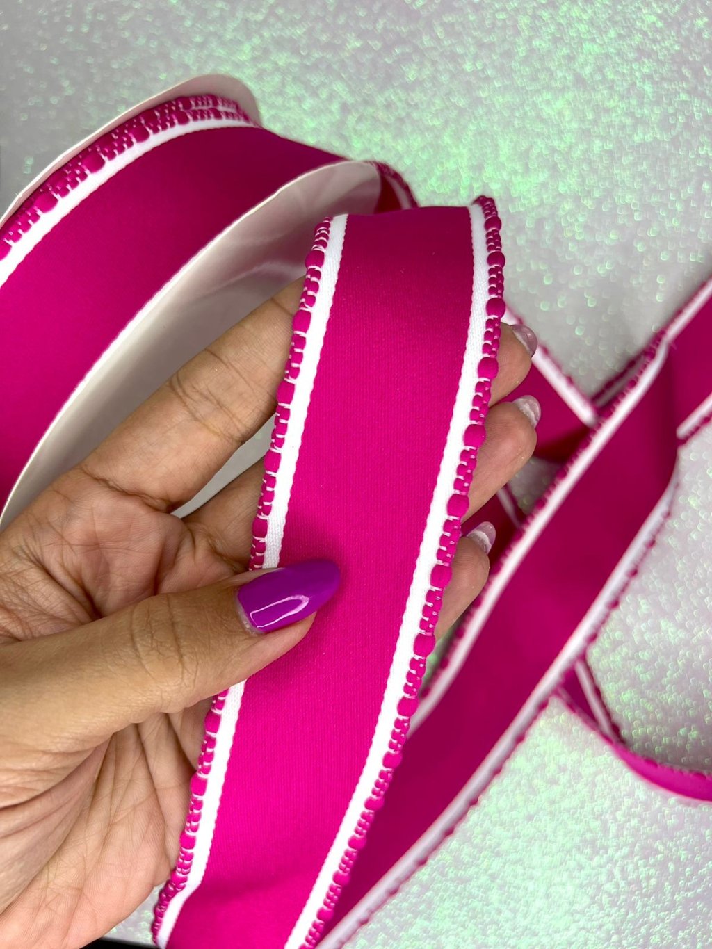 Fita Acetinada Borda Pompom PatImport Ref:42371 PINK 38mm 03mt