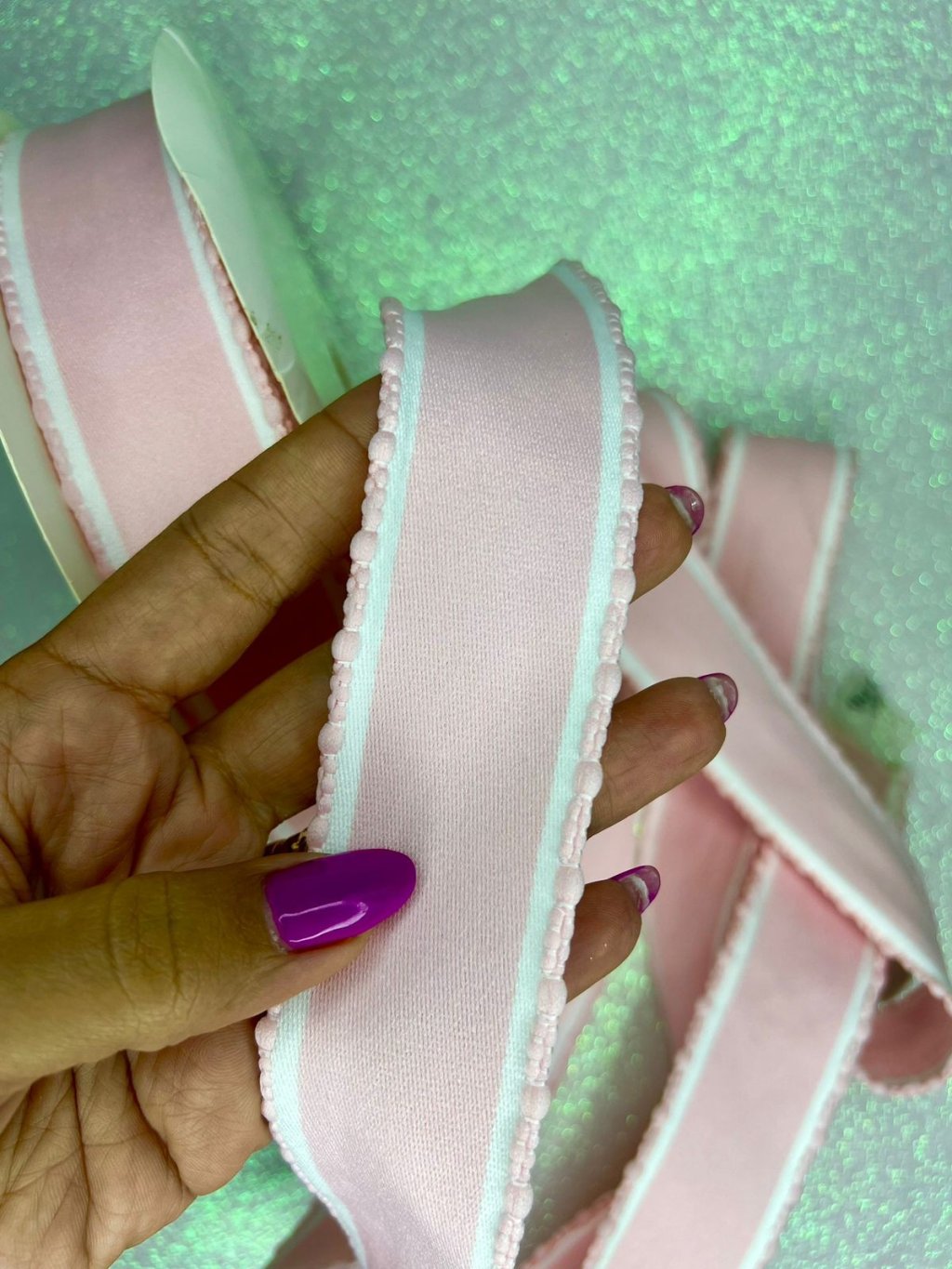 Fita Acetinada Borda Pompom PatImport Ref:42371 ROSA CLARO 38mm 03mt