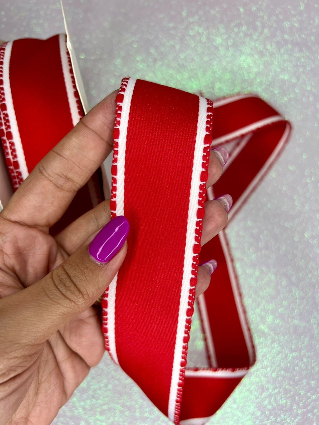 Fita Acetinada Borda Pompom PatImport Ref:42371 VERMELHO 38mm 03mt