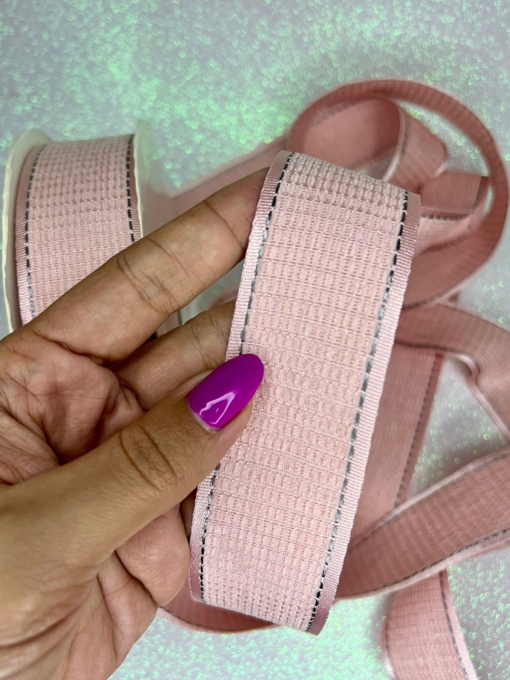 Fita Textura Pespontada PatImport Ref:42372 ROSA SECO/CINZA 38mm 03mt