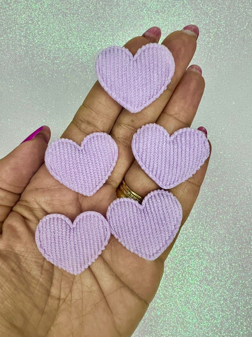 Aplique Coração Veludo Mili Ref:43574 LILÁS CLARO 35mm 10und