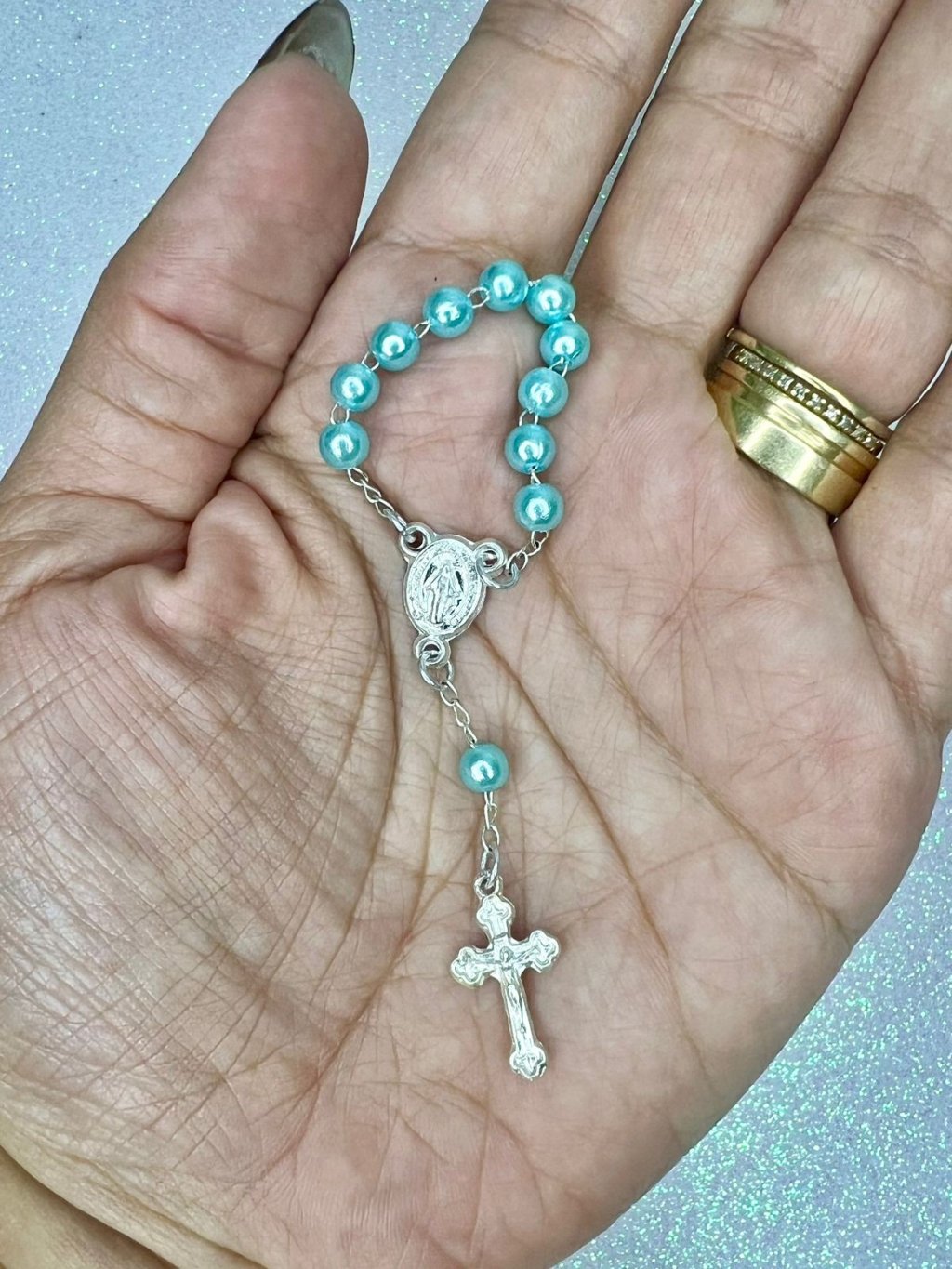 Mini Terço Pérola AZUL DmArtes Ref:21652 12und