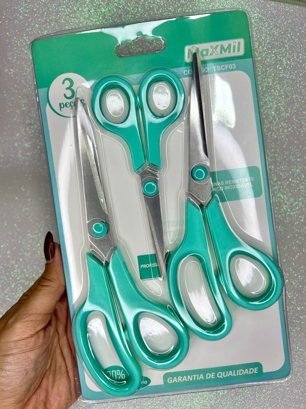 Kit Tesoura MaxMil Profissional Ref:TSCF03 VERDE ÁGUA 03Und