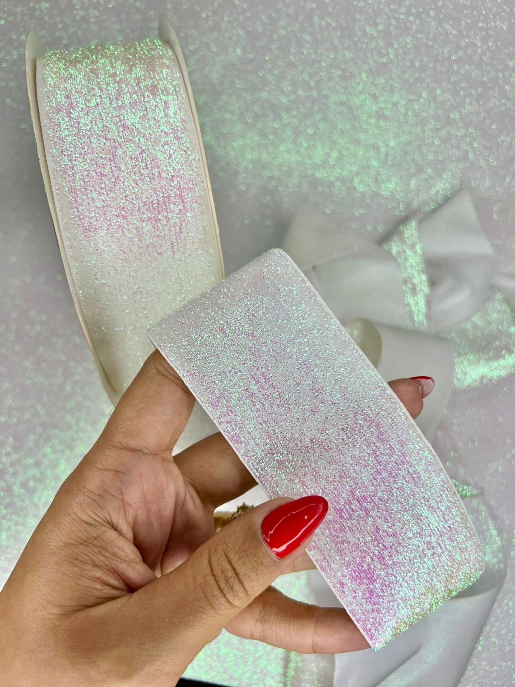 Fita Lurex Esponjosa Nybc n°12 BRANCO IRISADO 50mm 03mt