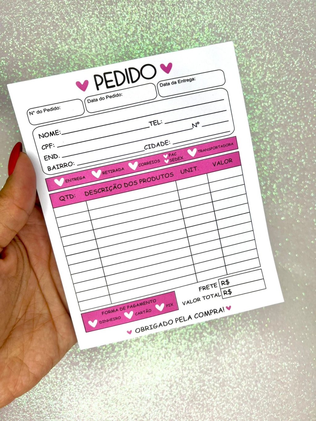 Talão Pedido NVA Coração Pink 12x15cm 100folhas