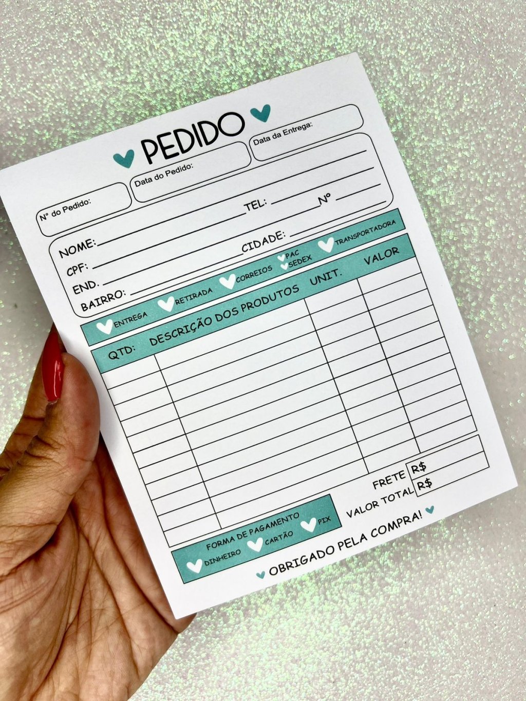 Talão Pedido NVA Coração Verde 12x15cm 100folhas