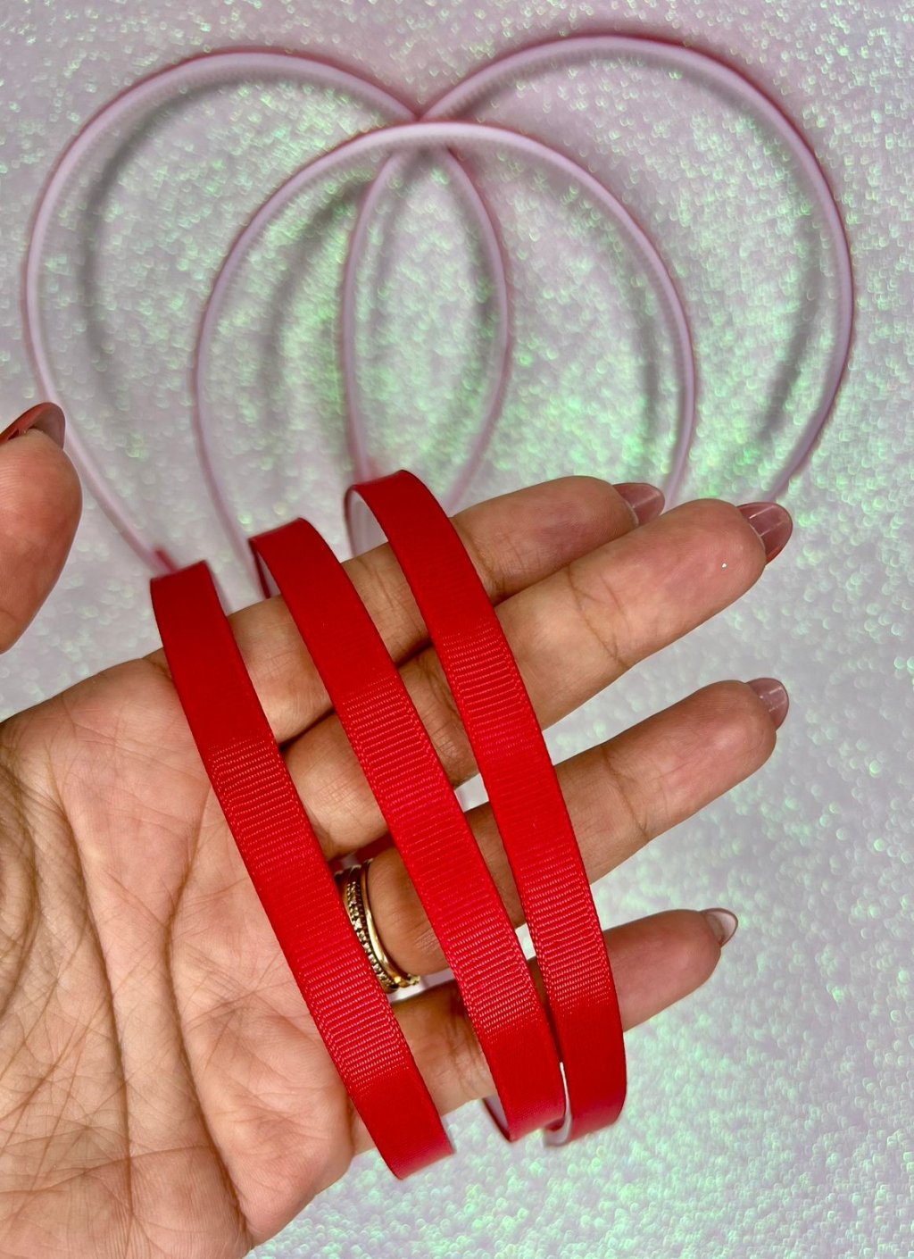 Tiara Fina com dente encapada gorgurão Mili Cor235-VERMELHO 10mm