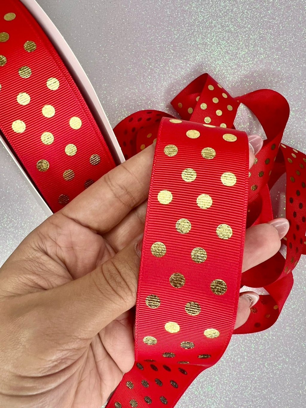 Fita Gorgurão Poá Metalizado Yama Cor235-POPPY RED 38mm 05mt