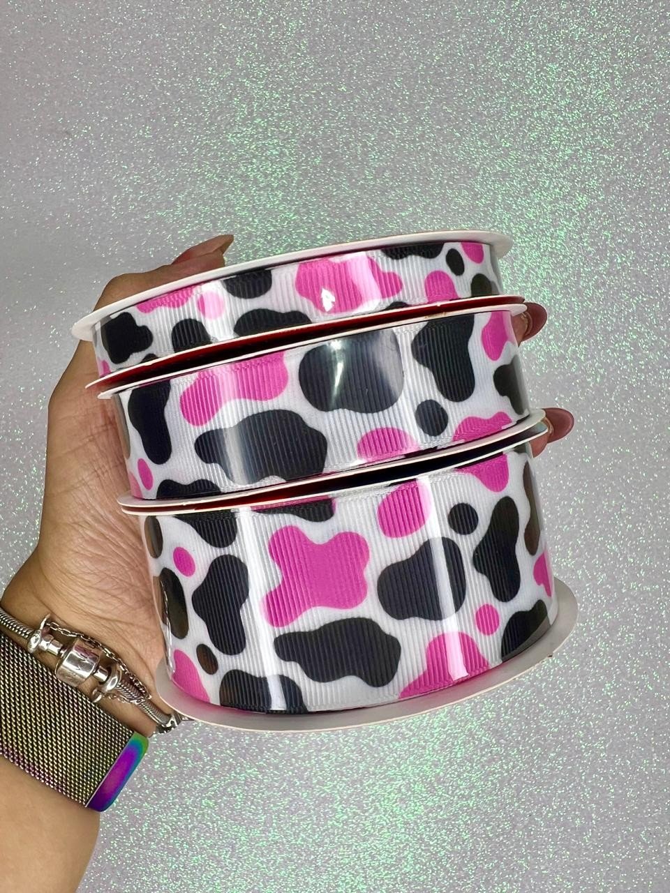 Fita Gorgurão Vaquinha Yama Ref:10345 PRETO/ROSA 9mt