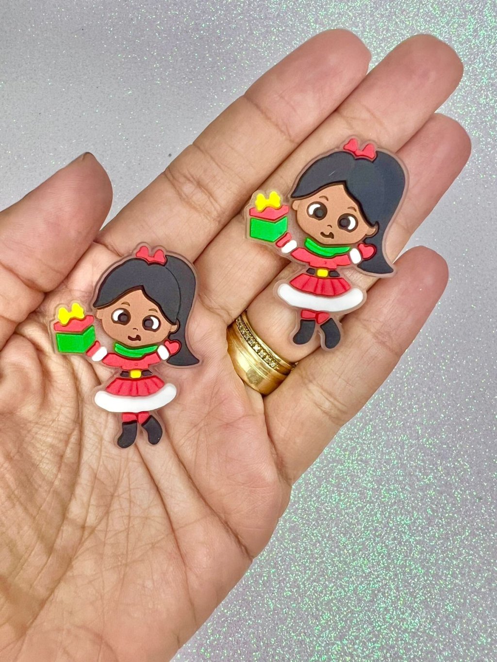 Aplique Emborrachado Mamãe Noel Presente Limport Ref:28558 PRETO 45mm 02und