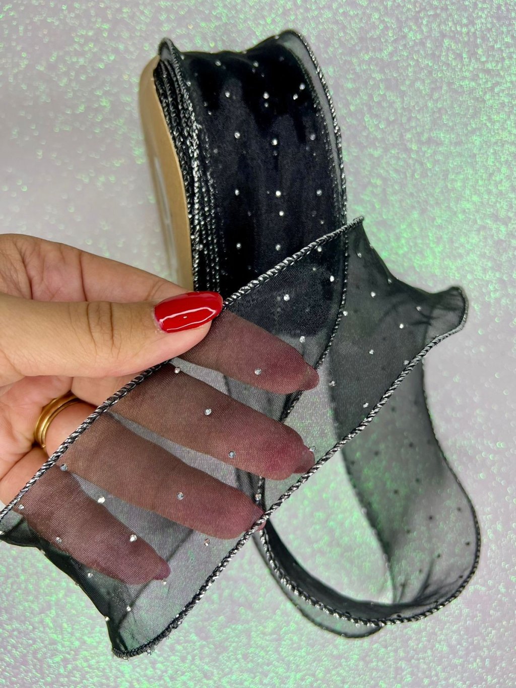 Fita Organza Strass PatImport Ref:48747 PRETA 60mm 02mt