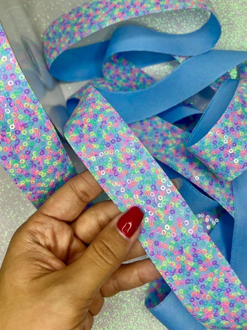 Fita Paetê Mini Lomil Ref:48753 MULTICOR AZUL 38mm 02mt