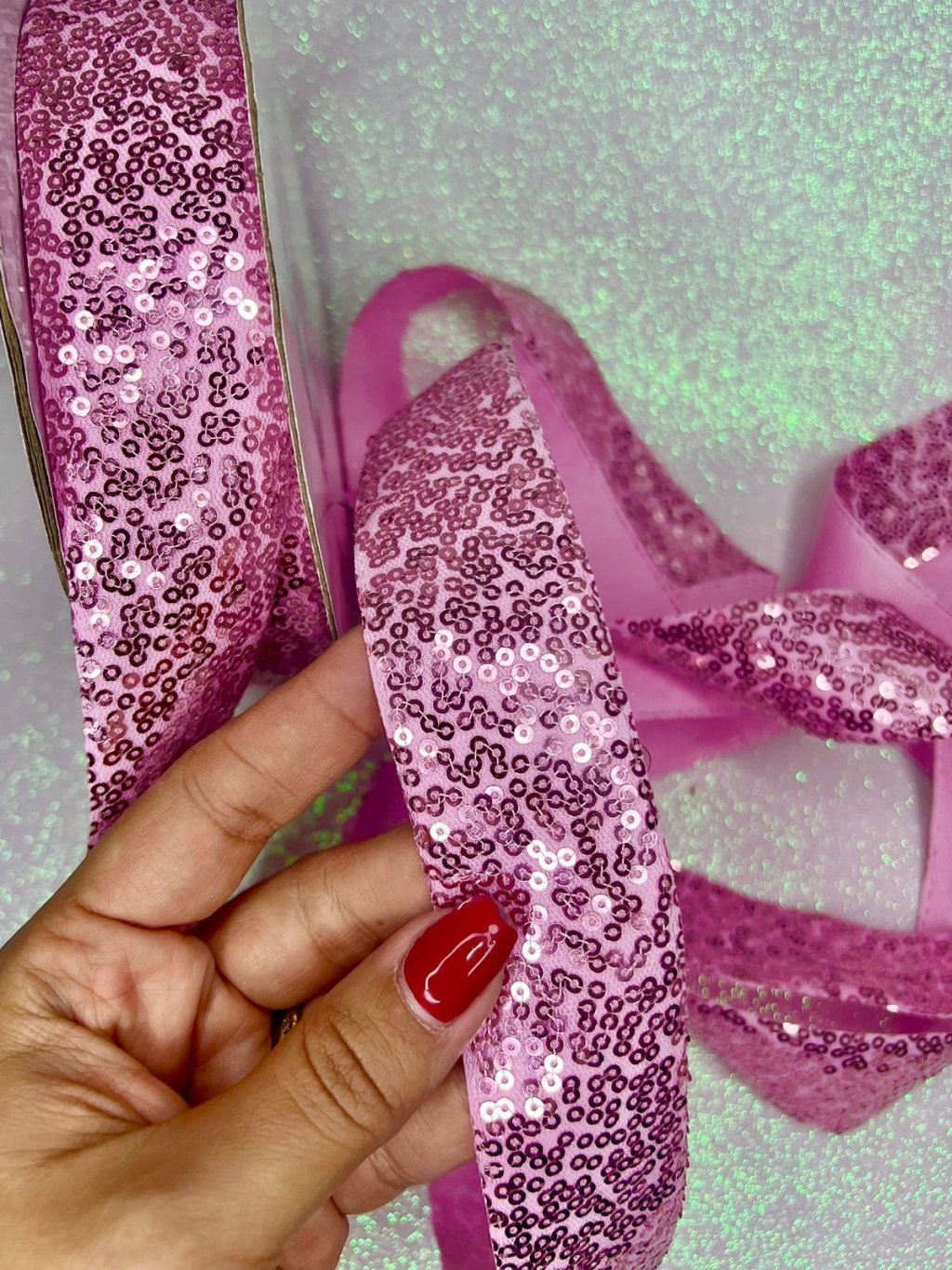 Fita Paetê Mini Lomil Ref:48753 ROSA 38mm 02mt