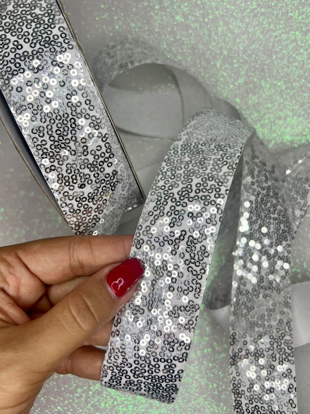 Fita Paetê Mini Lomil Ref:48753 PRATA 38mm 02mt