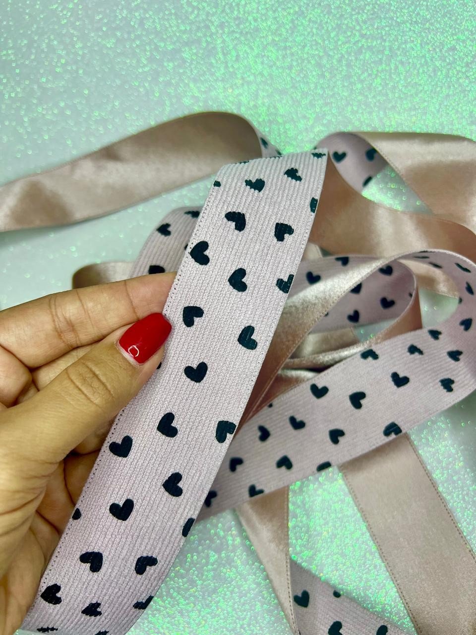 Fita Veludo Cotelê Yama Corações Ref:10243 Cor028-ROSE 38mm 03mt