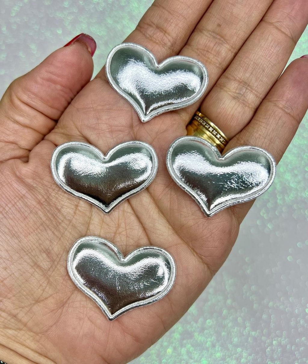 Aplique Metalizado CORAÇÃO PatImport Ref:41243 PRATA 40mm 04und