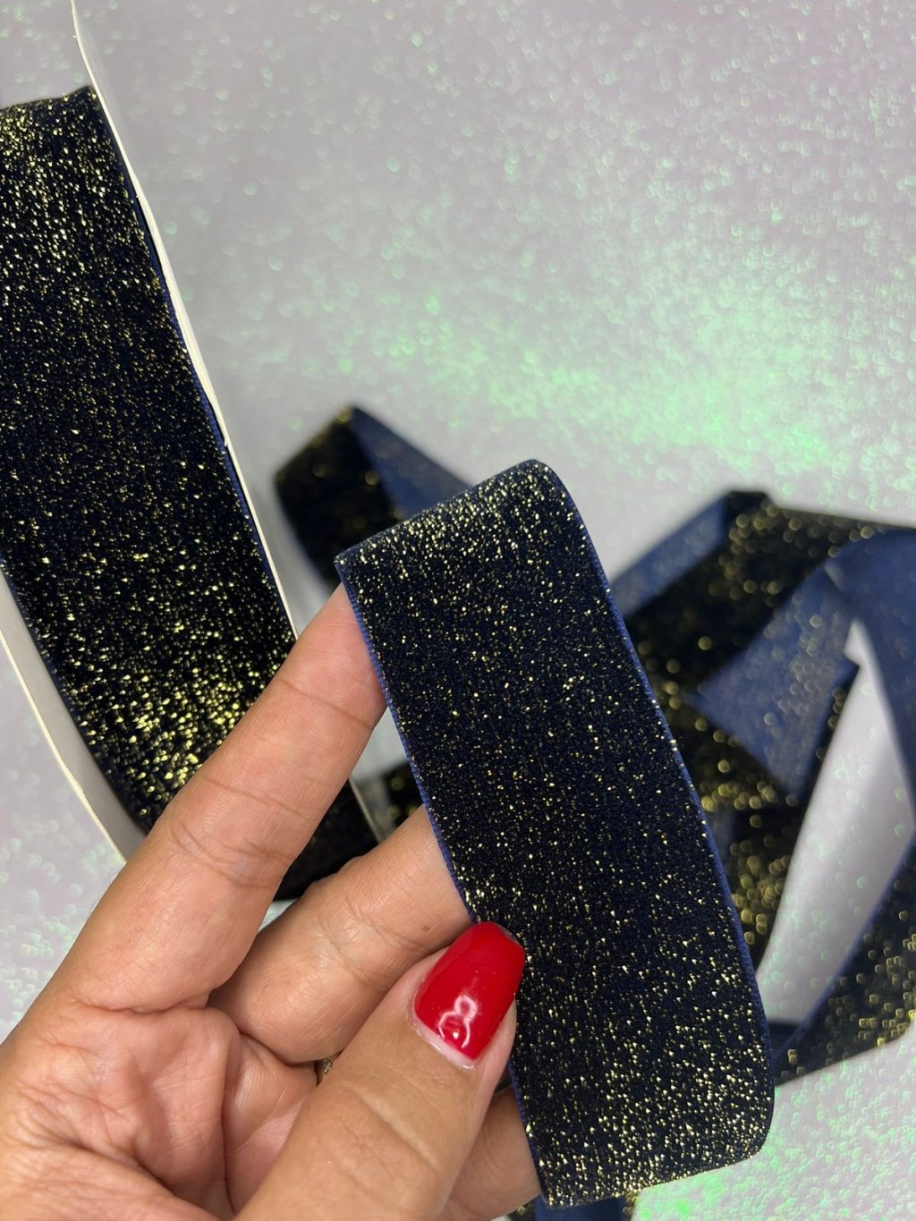 Fita Veludo Lurex Yama Ref:48744 PRETO/OURO 38mm 02mt