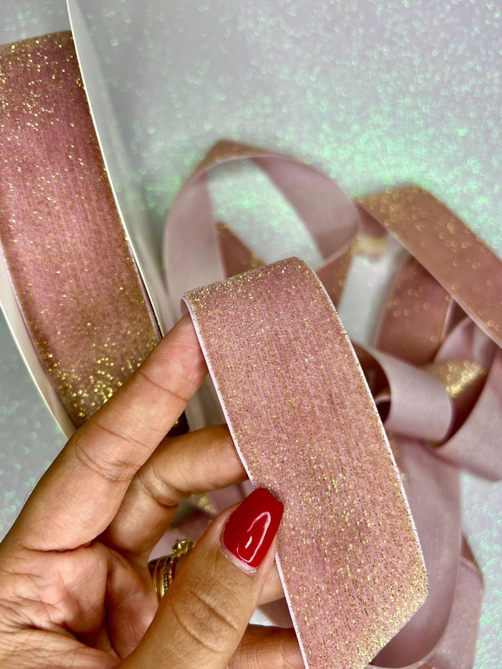 Fita Veludo Lurex Yama Ref:48744 ROSE/OURO 38mm 02mt