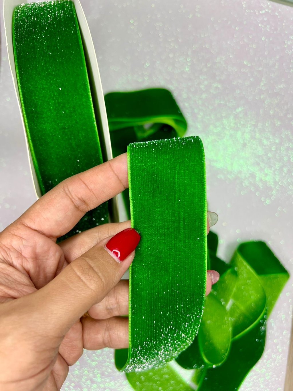 Fita Veludo Lurex Yama Ref:48744 VERDE/PRATA 38mm 02mt