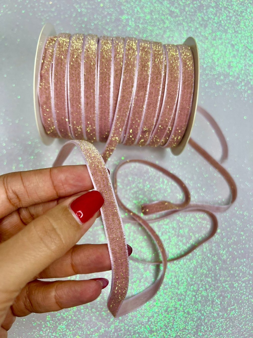 Fita Veludo Lurex Yama Ref:48770 ROSE/OURO 10mm 03mt