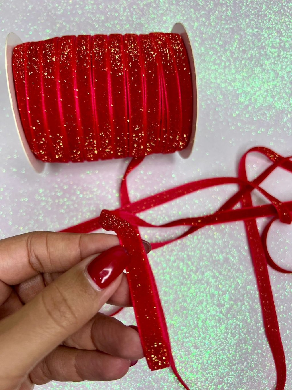 Fita Veludo Lurex Yama Ref:48770 VERMELHO/OURO 10mm 03mt