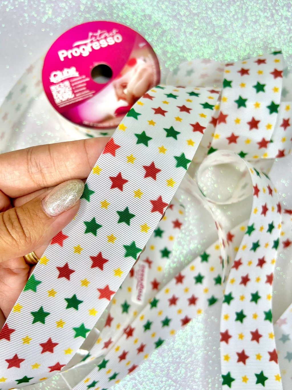 Fita Gorgurão Progresso Stars Natal Ref:EGP009TR Cor341 38mm 10mt