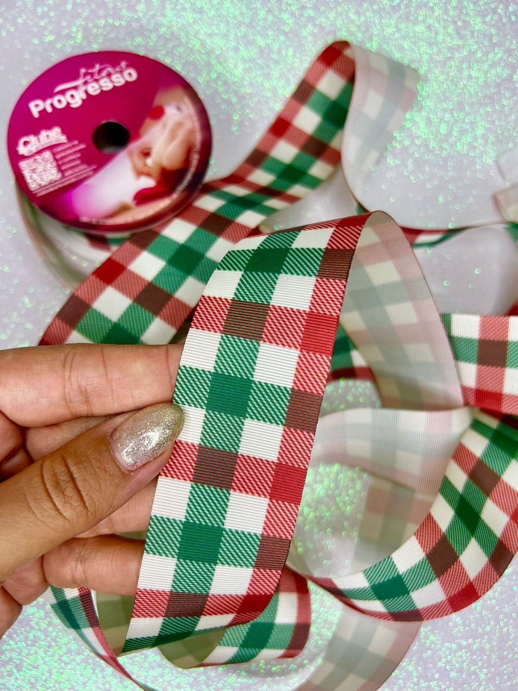 Fita Gorgurão Progresso Xadrez Natal Ref:EGP009TR Cor338 38mm 10mt