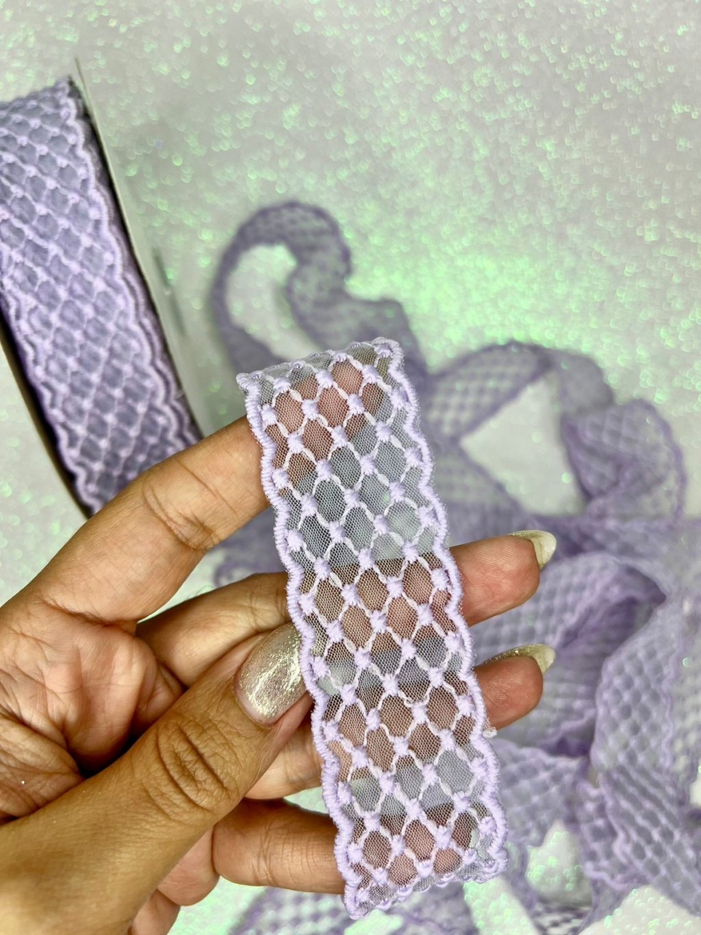 Fita Renda Voil Trama Poá Yama n°9 Ref:48874 LILÁS 38mm 02mt