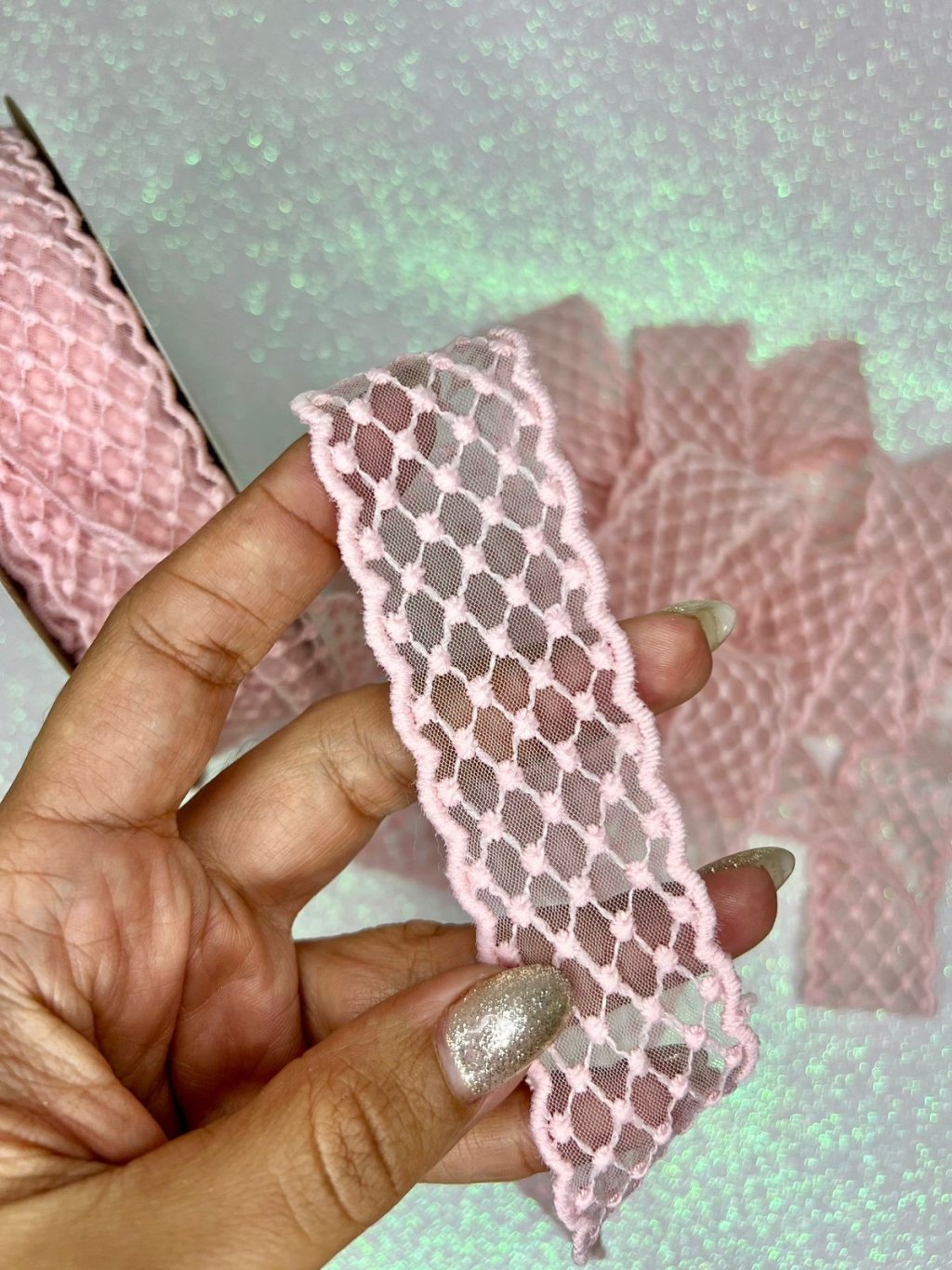 Fita Renda Voil Trama Poá Yama n°9 Ref:48874 ROSA CLARO 38mm 02mt