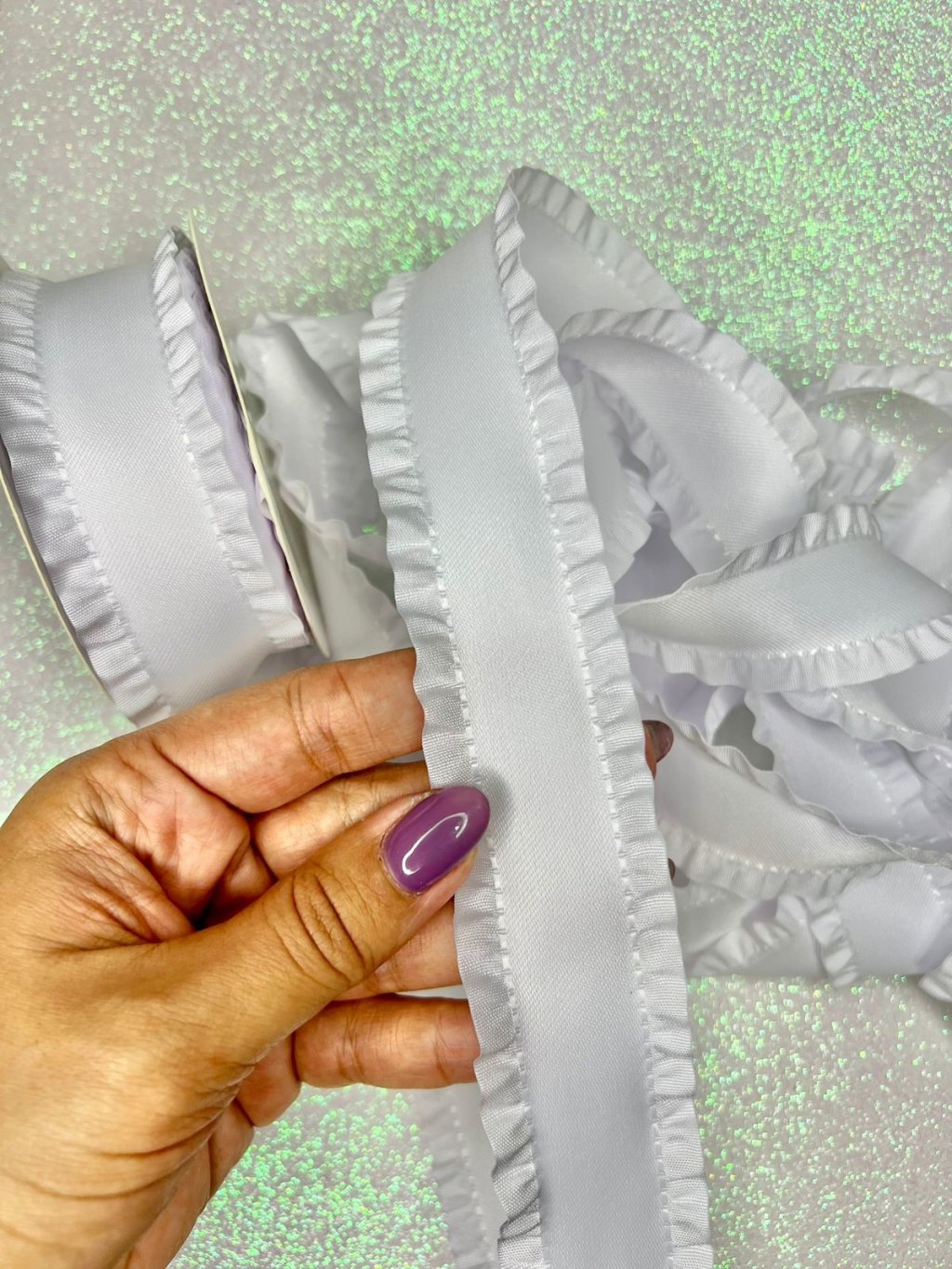 Fita Cetim Babado Mili Ref:48930 BRANCO 38mm 03mt