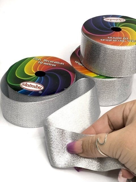 Fita Cetim Lurex Sinimbu Ref:1667/38 cor01-PRATA 38mm 10mt