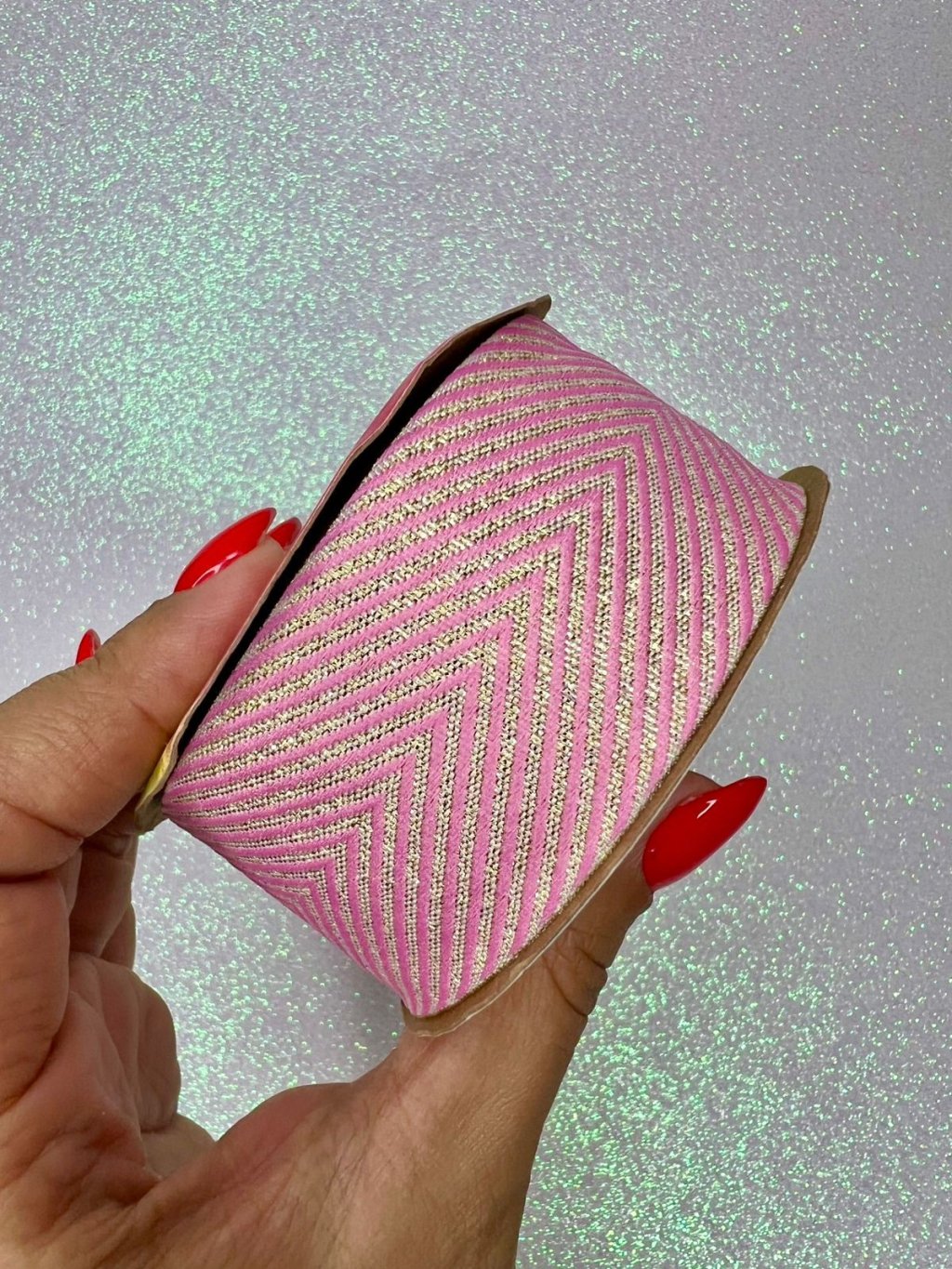 Fita Gorgurão Chevron Lurex Sinimbu Ref:1976/38 cor03-ROSA/OURO 38mm 10mt