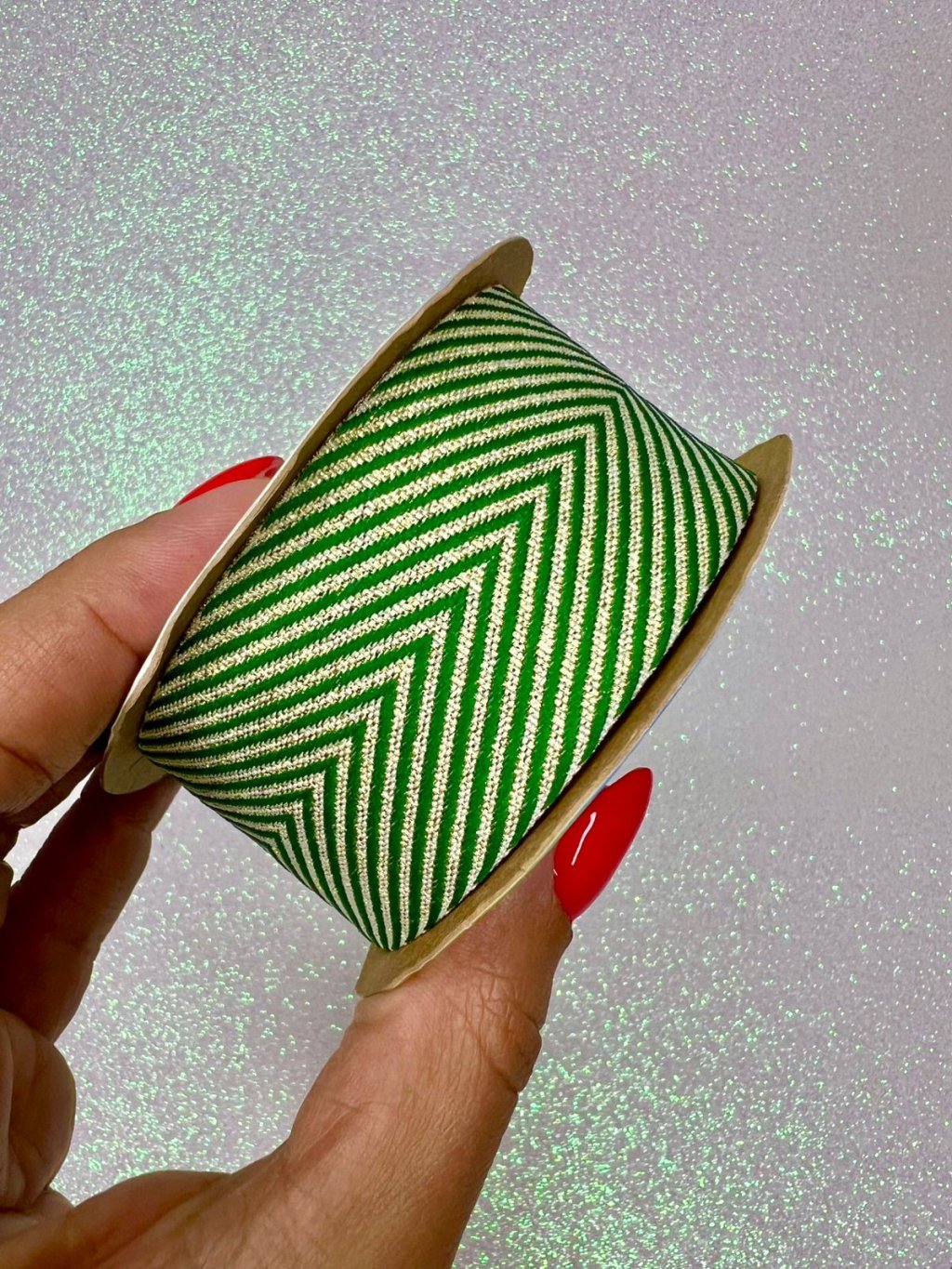 Fita Gorgurão Chevron Lurex Sinimbu Ref:1976/38 cor06-VERDE/OURO 38mm 10mt