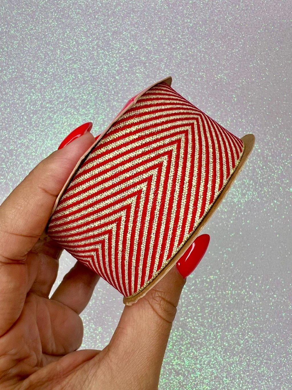 Fita Gorgurão Chevron Lurex Sinimbu Ref:1976/38 cor05-VERMELHO/OURO 38mm 10mt