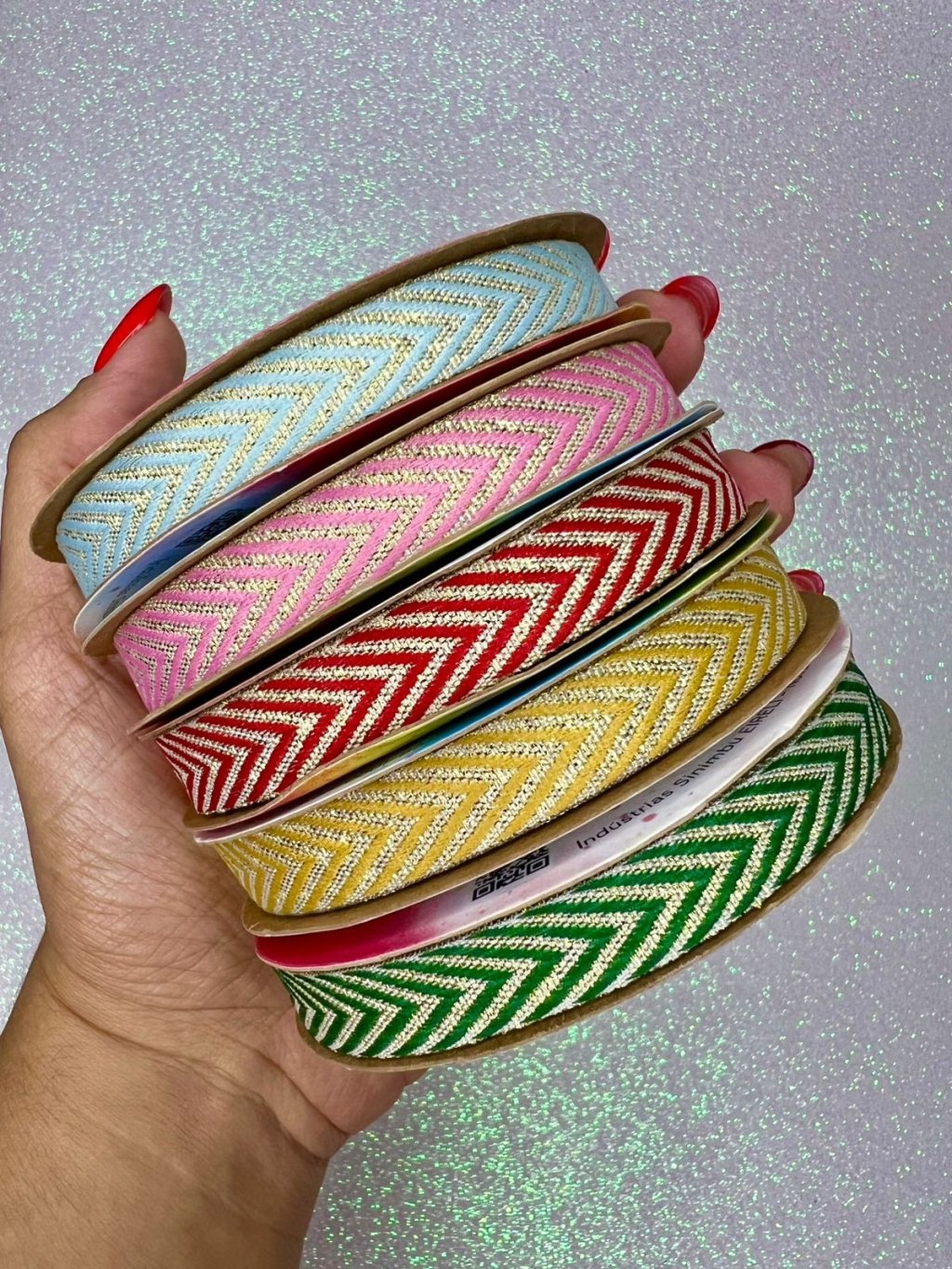 Fita Gorgurão Chevron Lurex Sinimbu Ref:1976/10 COR/OURO 10mm 10mt