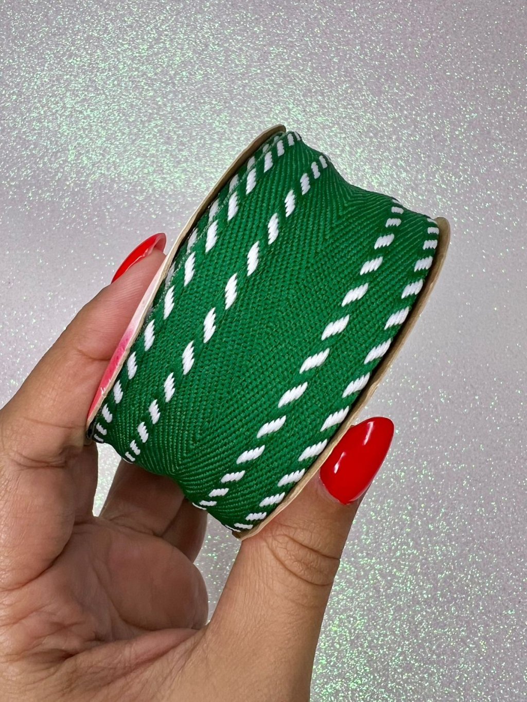 Fita Gorgurão Pesponto Corda Sinimbu Ref:1975/38 Cor:05-VERDE/BRANCO 38mm 10mt