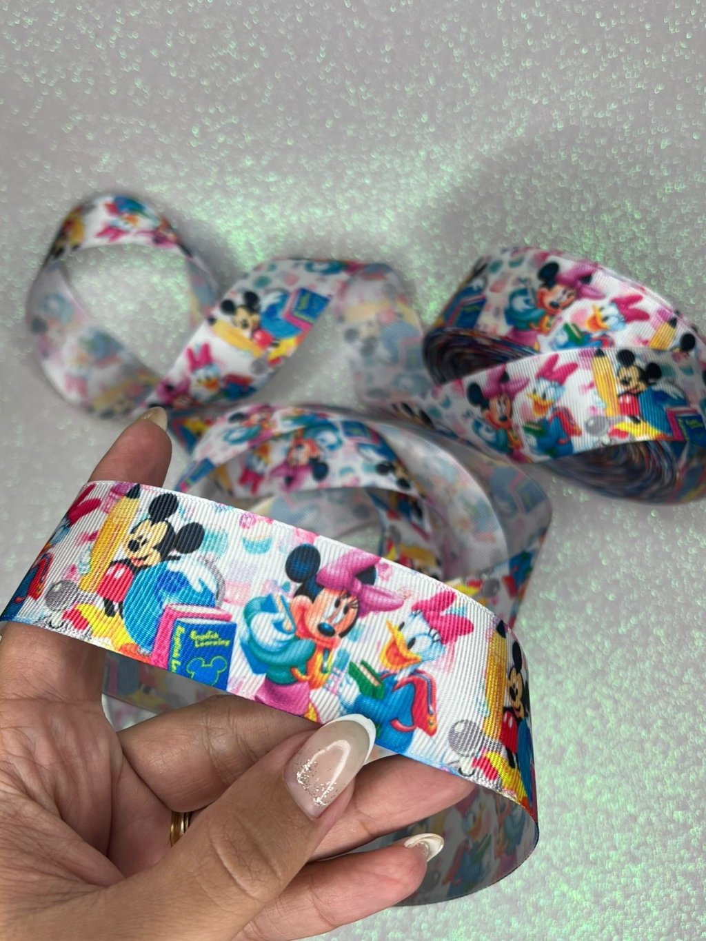 Fita Gorgurão Escolar Turma Mickey IMPORTADA Ref:49196 ROSA/AZUL 38mm 05mt