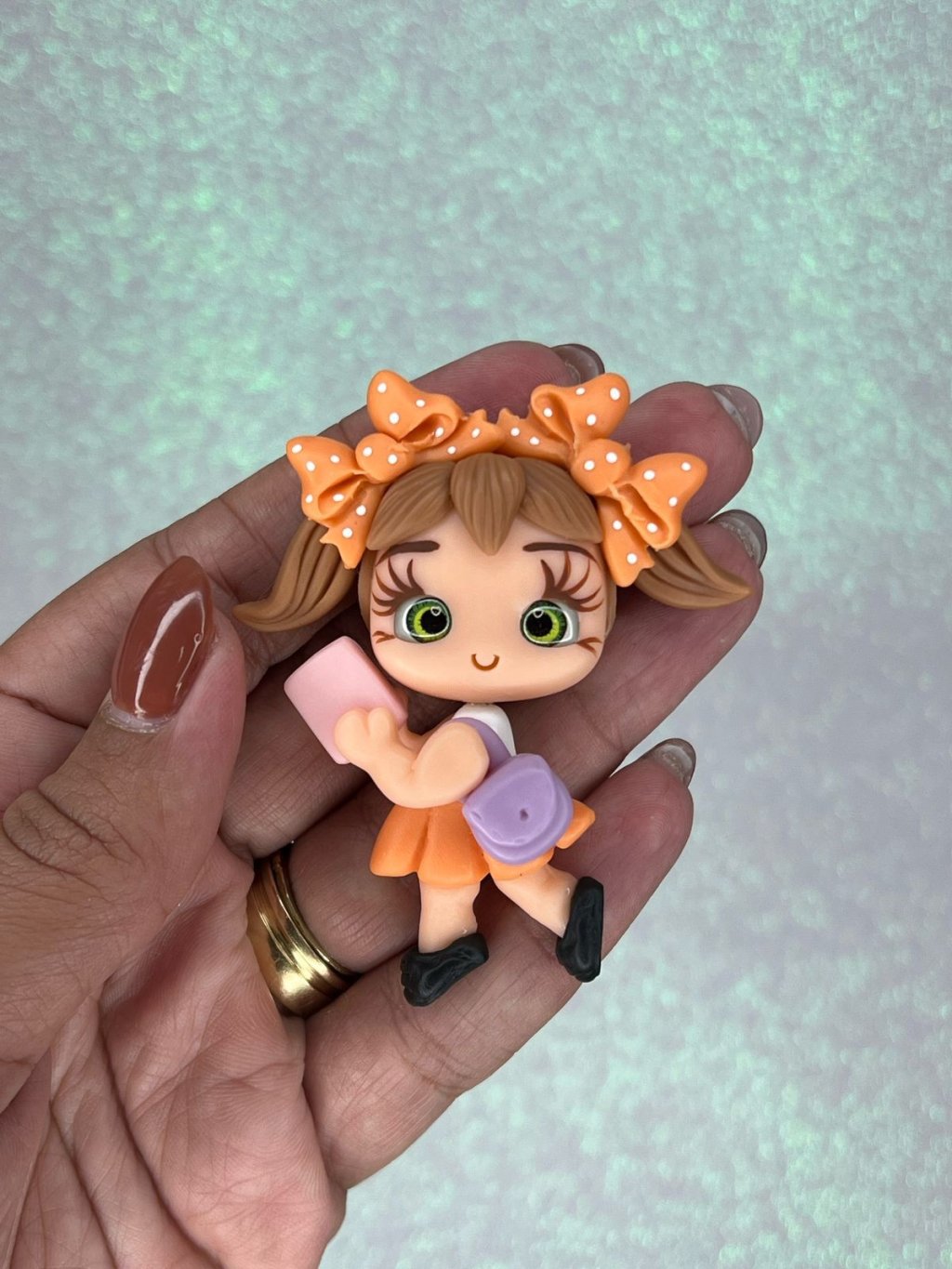 Aplique Biscuit Escolar Menina Mochila RbBiscuit SAIA LARANJA 01und