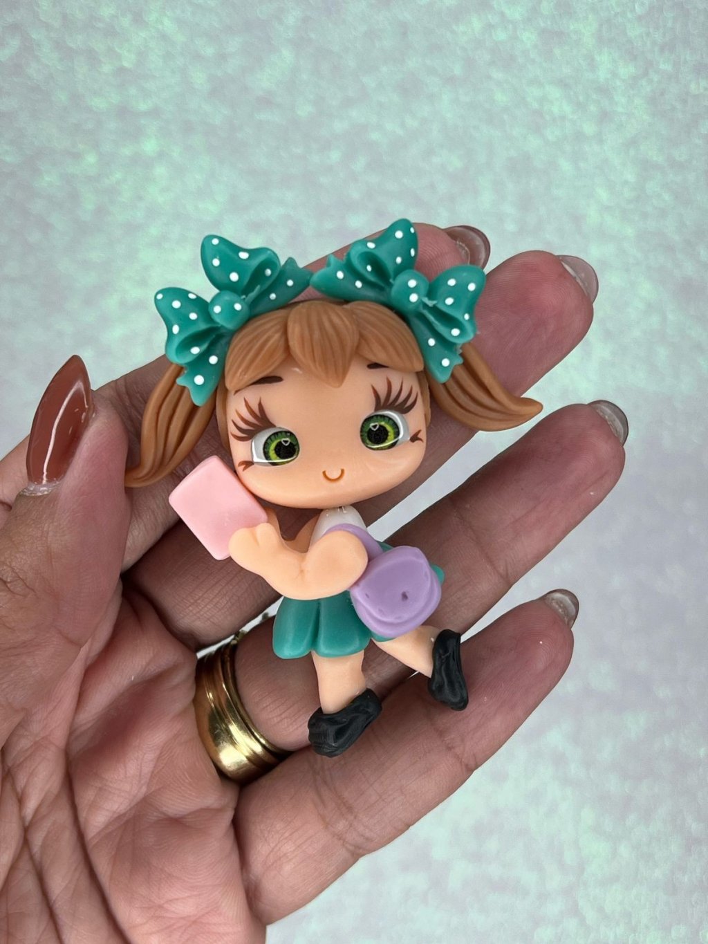 Aplique Biscuit Escolar Menina Mochila RbBiscuit SAIA VERDE 01und