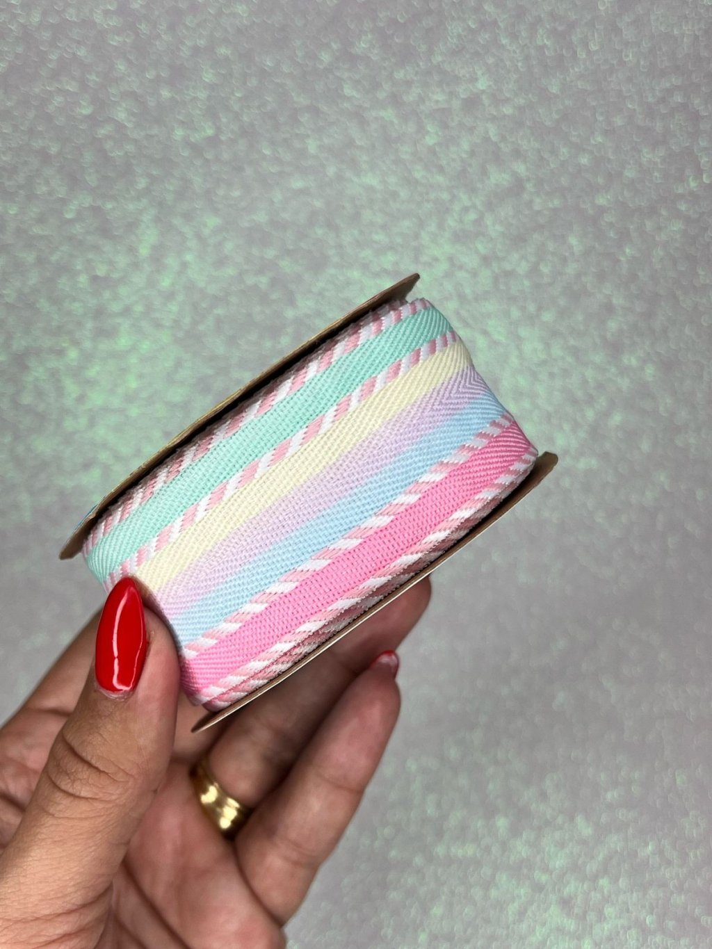 Fita Gorgurão Pesponto Corda Sinimbu Ref:1975/38 Cor:02-CANDY/BRANCO 38mm