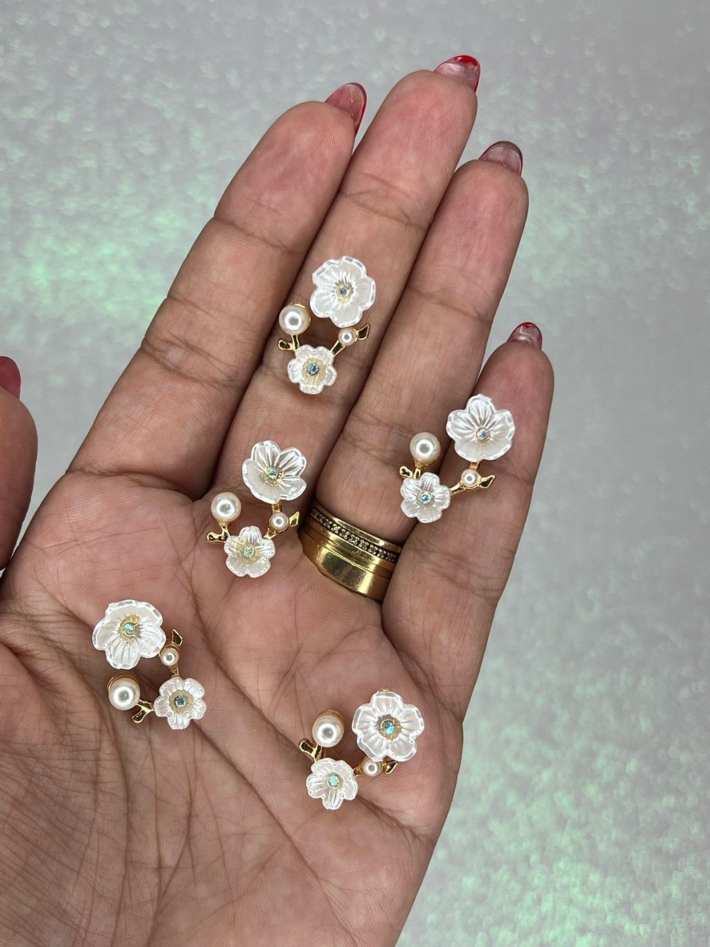 Aplique Jóia Flor Dupla Pérola/strass Ref:48755 Lomil OFFWHITE 01und