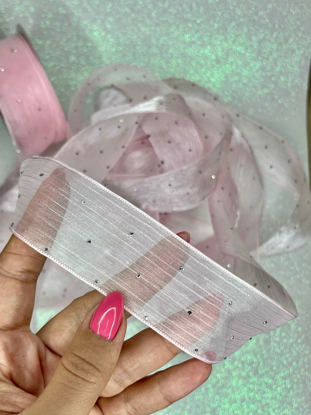 Fita Organza com Strass Yama Ref:49526 ROSA 38mm 02mt