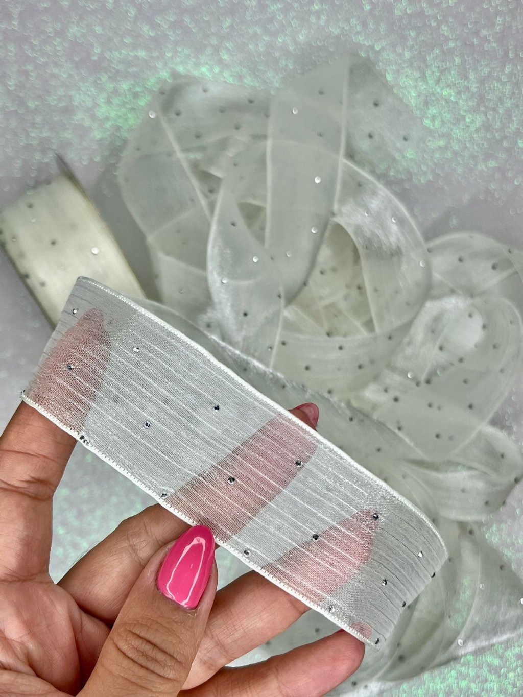 Fita Organza com Strass Yama Ref:49526 OFFWHITE 38mm 02mt