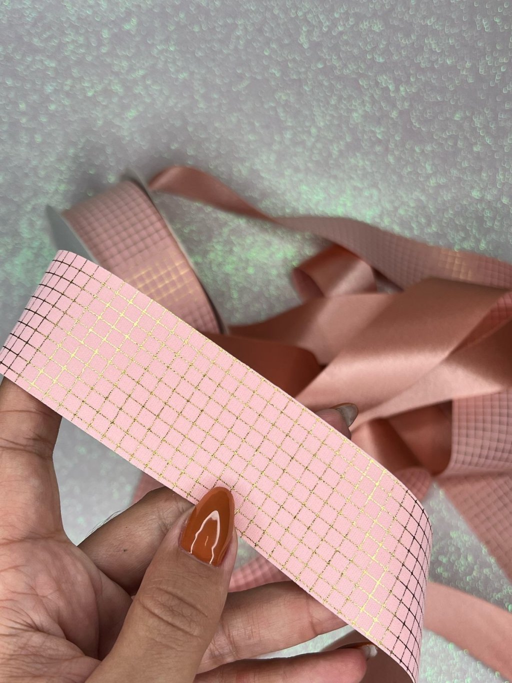 Fita Crepe/Cetim Quadriculada LUXO Mili Ref:49575 PESSEGO 38mm 02mt