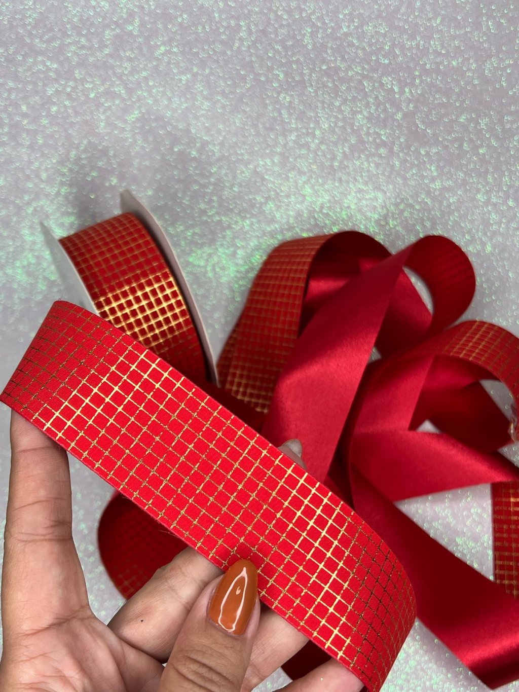 Fita Crepe/Cetim Quadriculada LUXO Mili Ref:49575 VERMELHO 38mm 02mt