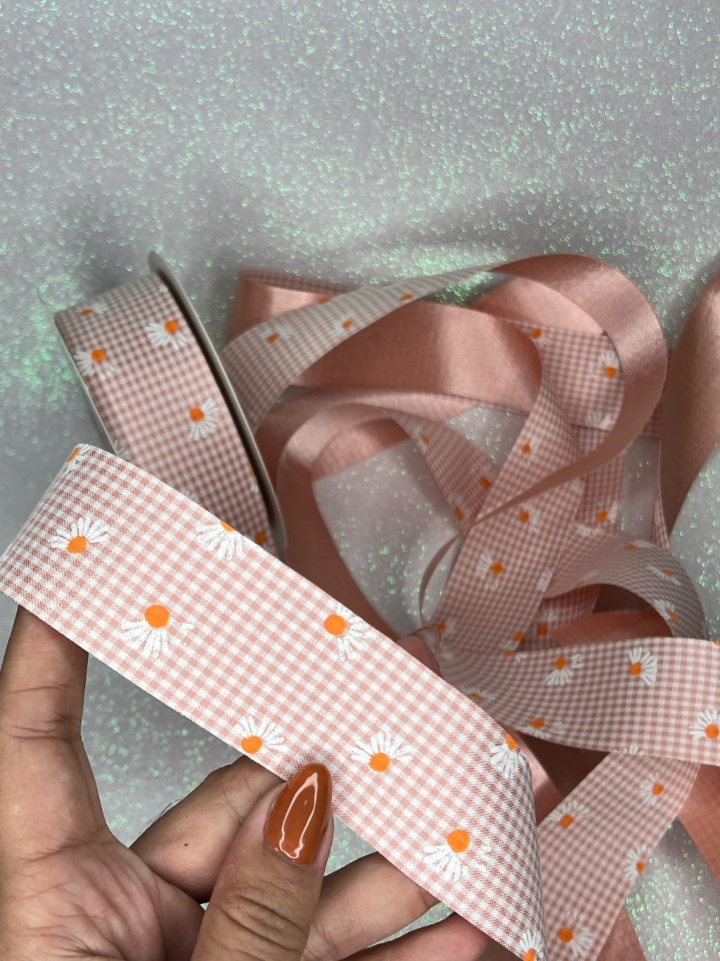 Fita Xadrez/Cetim Margarida Mili Ref:49575 PESSEGO 38mm 02mt