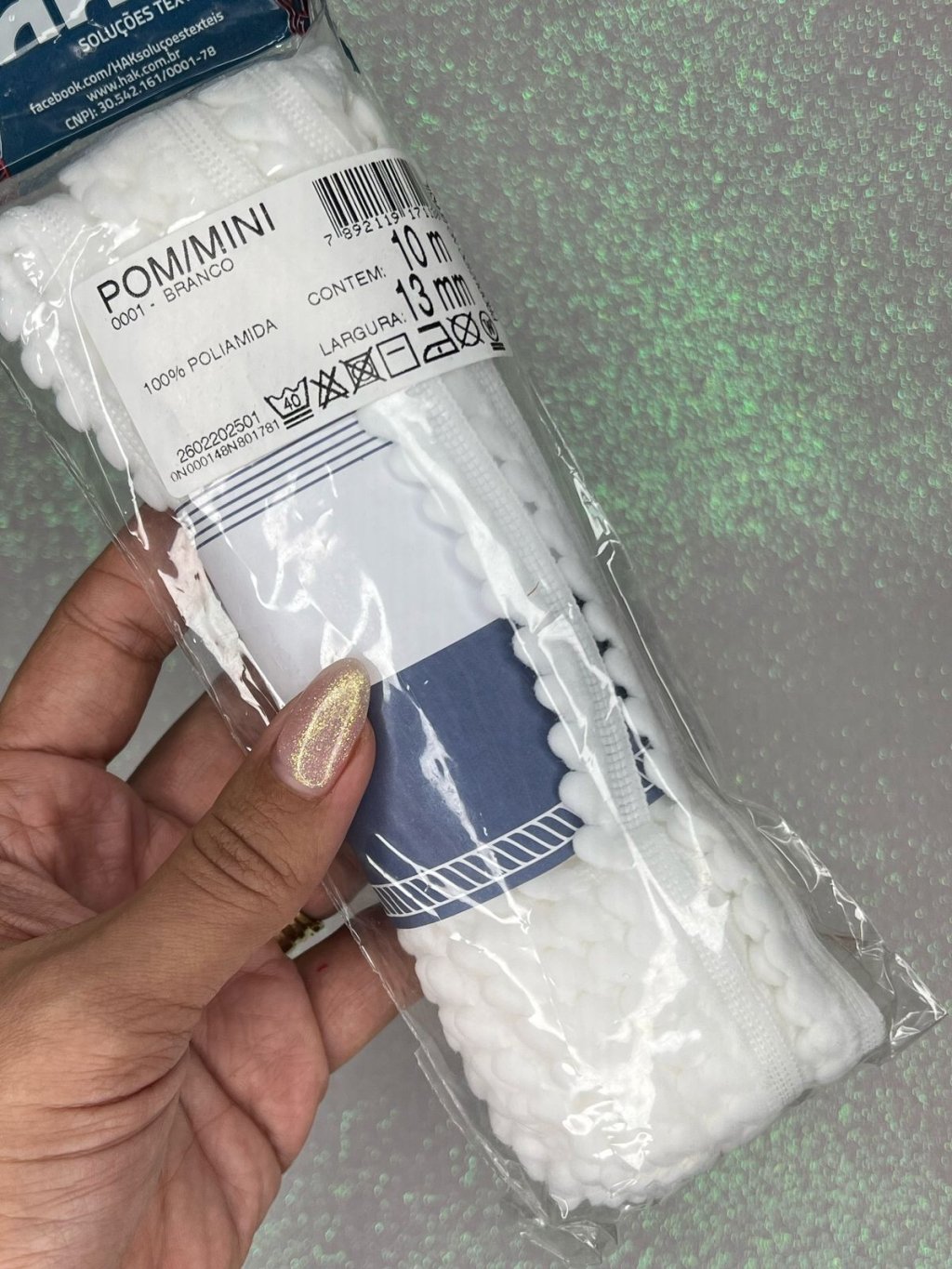 Grelô Mini HAK Branco Ref: POM/MINI 13mm 10mt