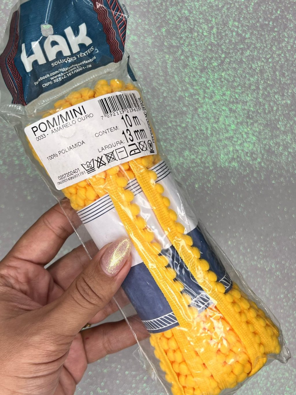 Grelô Mini HAK Amarelo Ouro Ref: POM/MINI 13mm 10mt