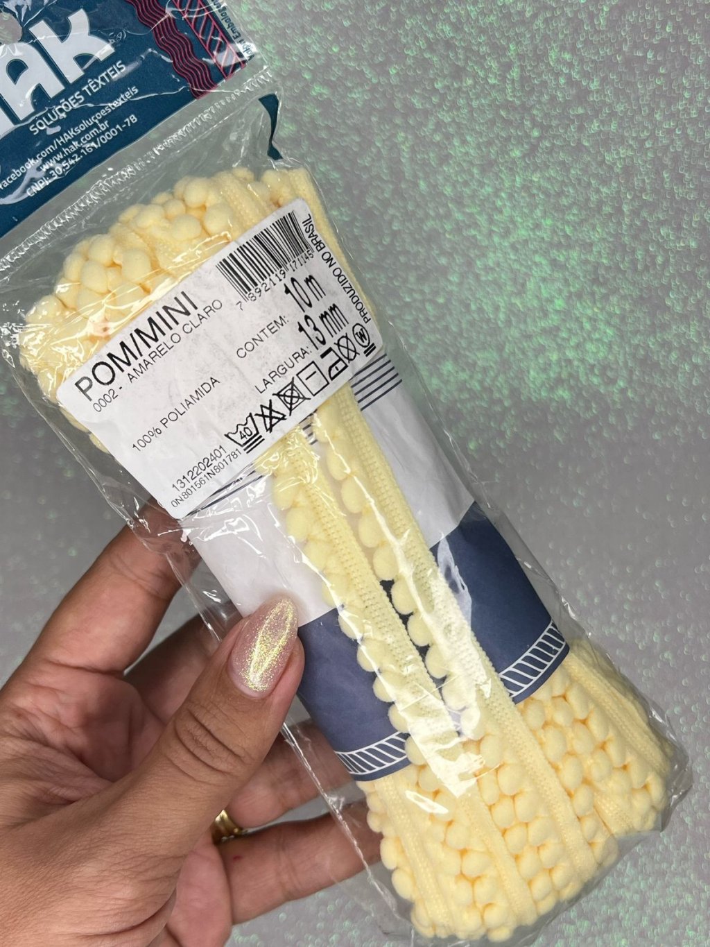 Grelô Mini HAK AMARELO CLARO Ref: POM/MINI 13mm 10mt